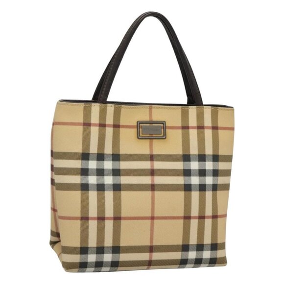 BURBERRY Nova Check Hand Bag PVC Beige Silver Auth BA1232 - Picture 1 of 16
